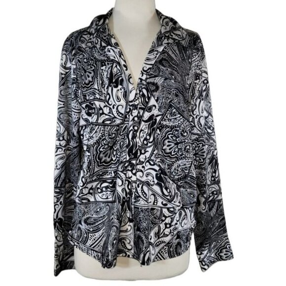 Cato Black White Button Front Career Shirt Size XL X-large Paisley Unique - Picture 1 of 6